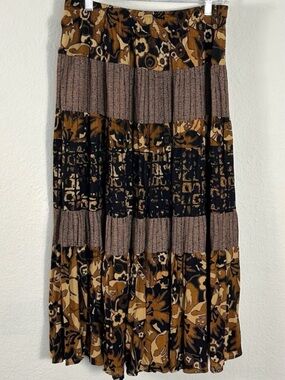 Vintage 90s Carole Little Bohemian Tiered Broomstick Full Maxi Skirt Neutral